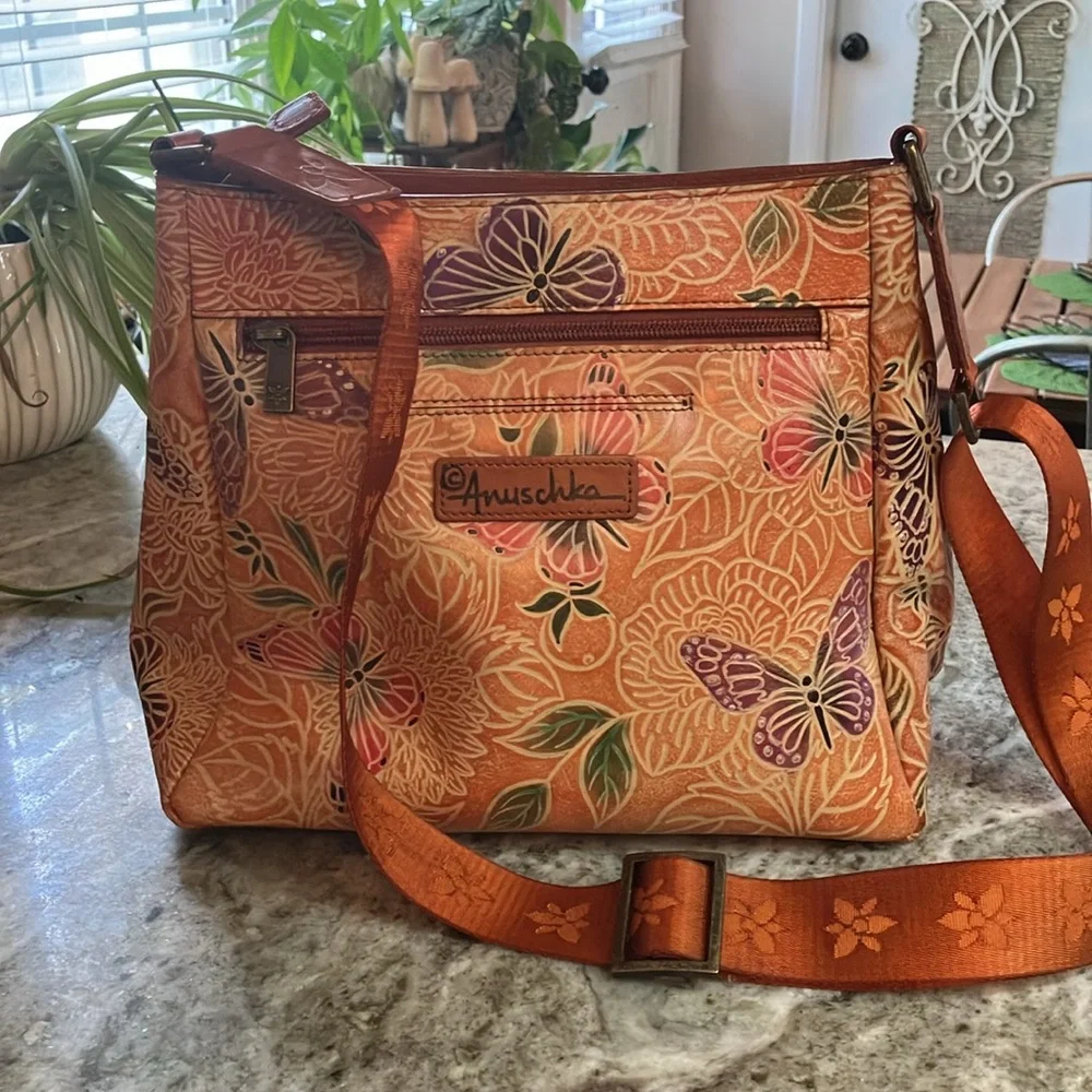 Anuschka Vibrant Orange Butterfly Crossbody/Shoulder Bag